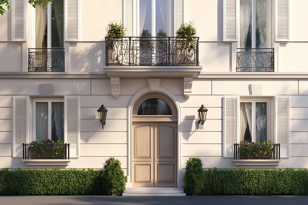 Façade d'immeuble haussmannien avec balcon en fer forgé et porte cochère