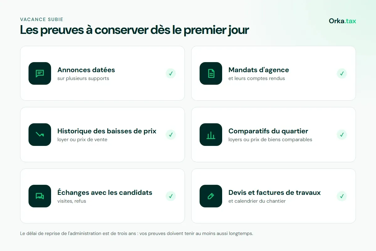 Liste des preuves à conserver pour démontrer une vacance subie